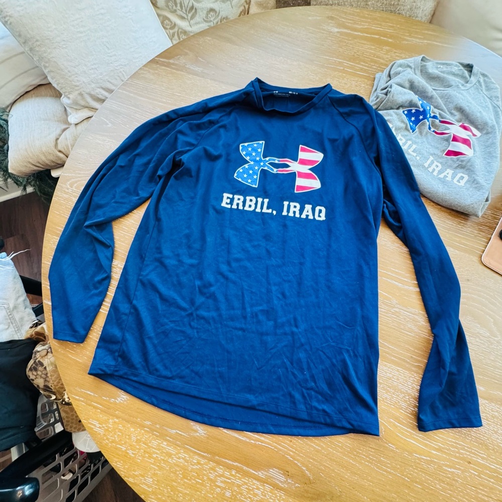 Erbil Iraq Under Armour Navy Long Sleeve with Patriotic Logo